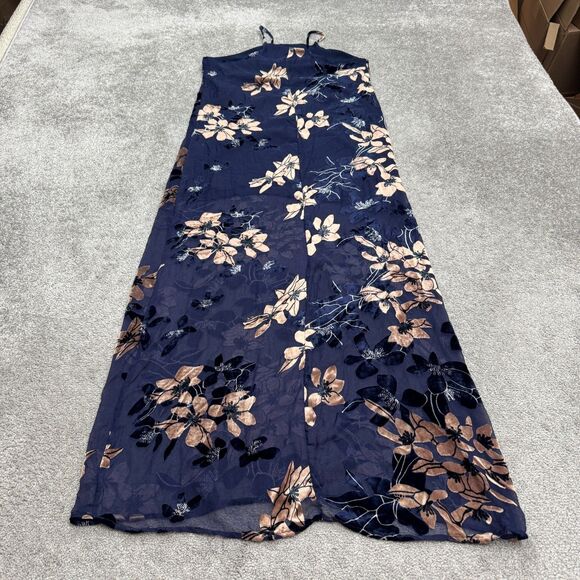 Mod Ref Floral Halter Maxi Tank Dress Womens Small Navy Velvet Burnout Bohemian - Picture 2 of 14